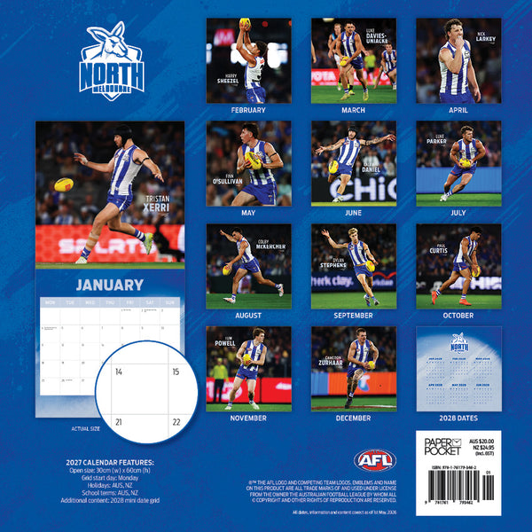AFL North Melbourne Kangaroos Calendar 2027