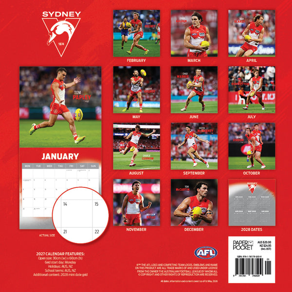 AFL Sydney Swans Calendar 2027