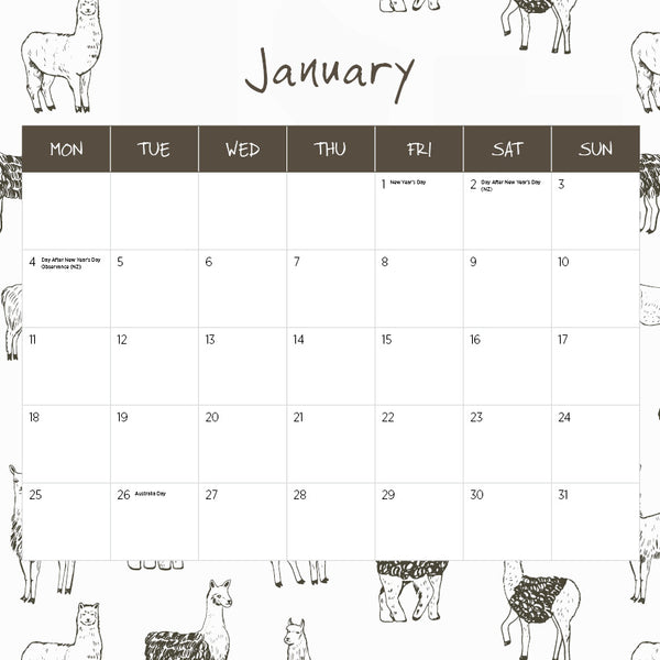 Alpacas Calendar 2027