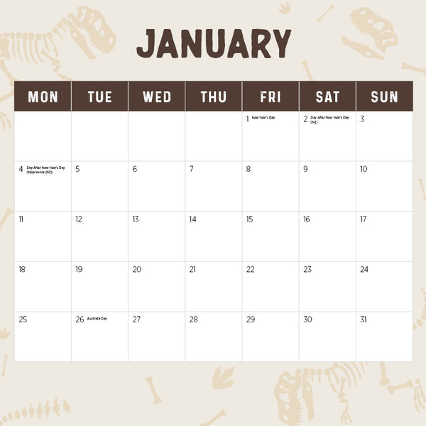 Dinosaurs Calendar 2027