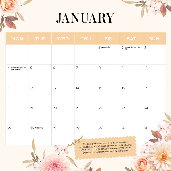 Flower Of The Month Calendar 2027