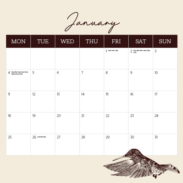 Hummingbirds Calendar 2027