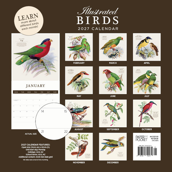 Illustrated Birds Calendar 2027