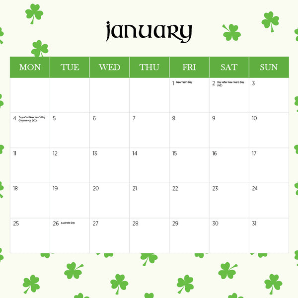 Ireland Calendar 2027