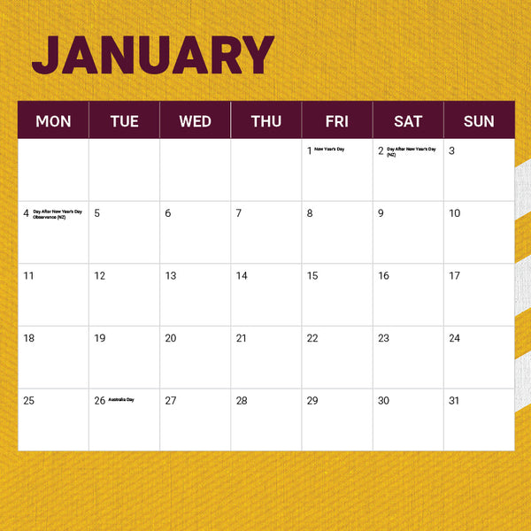 NRL Brisbane Broncos Calendar 2027