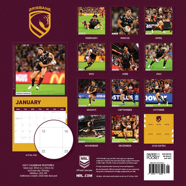 NRL Brisbane Broncos Calendar 2027