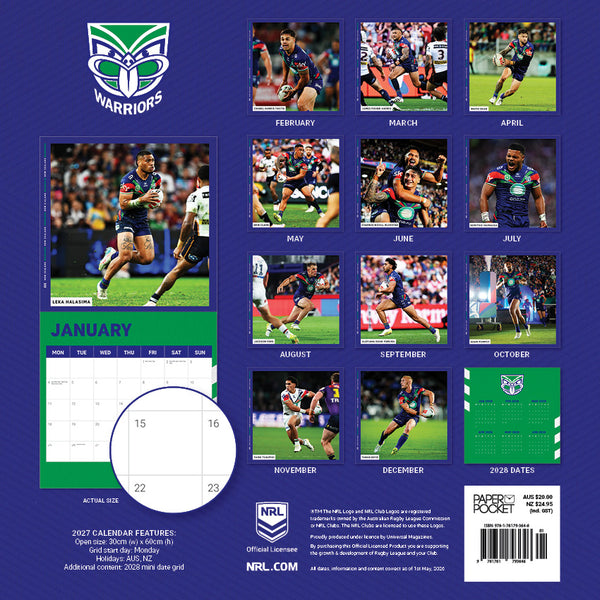 NRL NZ Warriors Calendar 2027