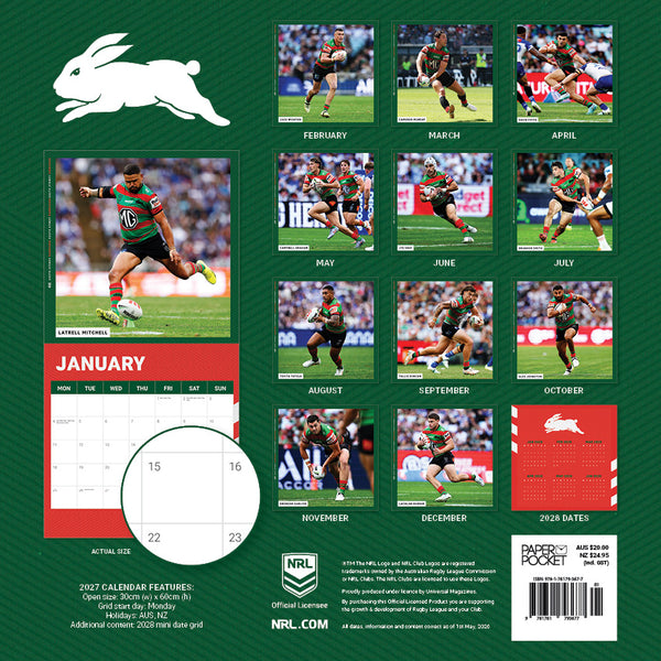 NRL South Sydney Rabbitohs Calendar 2027