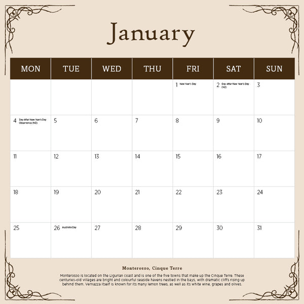 Romantic Italy Calendar 2027