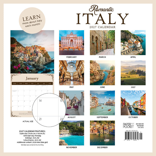 Romantic Italy Calendar 2027