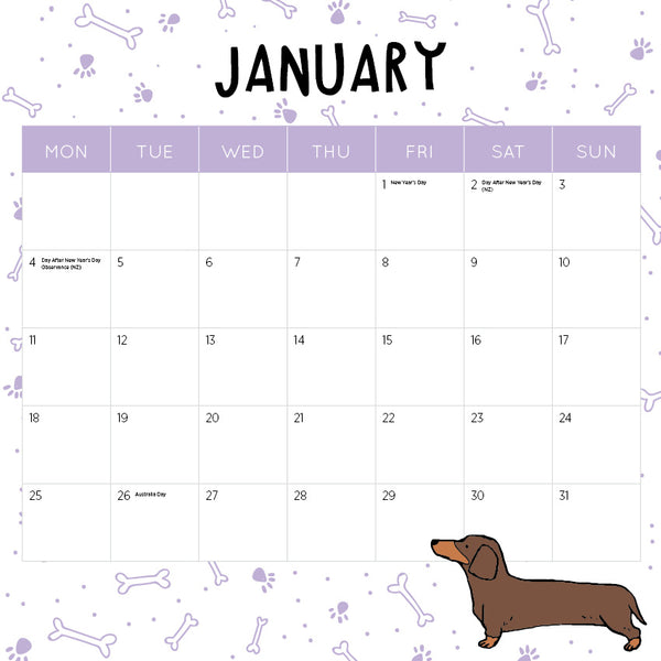 Sausage Dogs Calendar 2027