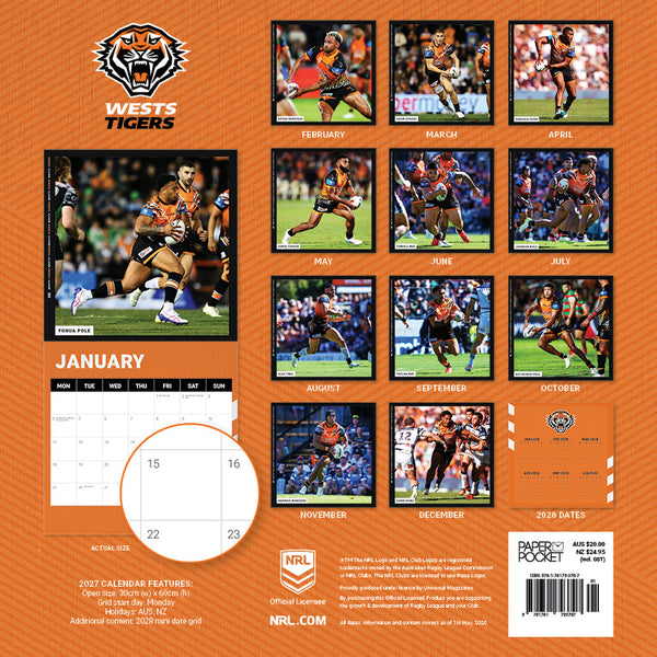 NRL Wests Tigers Calendar 2027