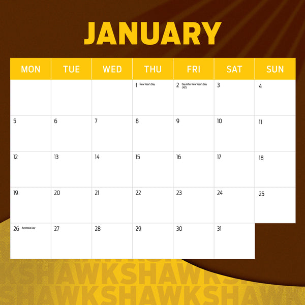 AFL Hawthorn Hawks 2026 Calendar