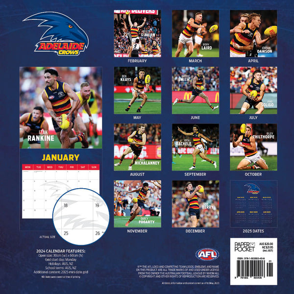 2024 Afl Adelaide Crows Calendar – Back Cover