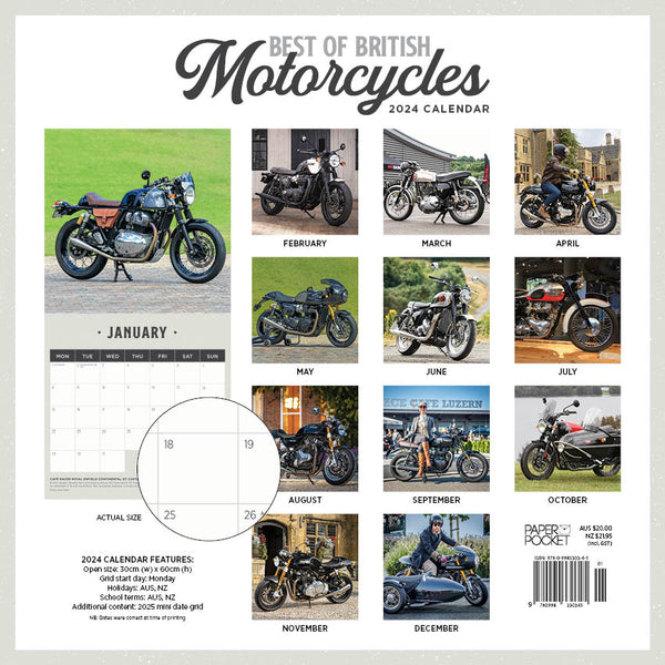 2024 Best Of British Motorcycles Calendar – Back Cover