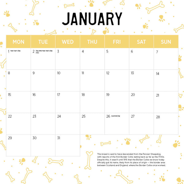 2024 Border Collies Calendar – Month Overview