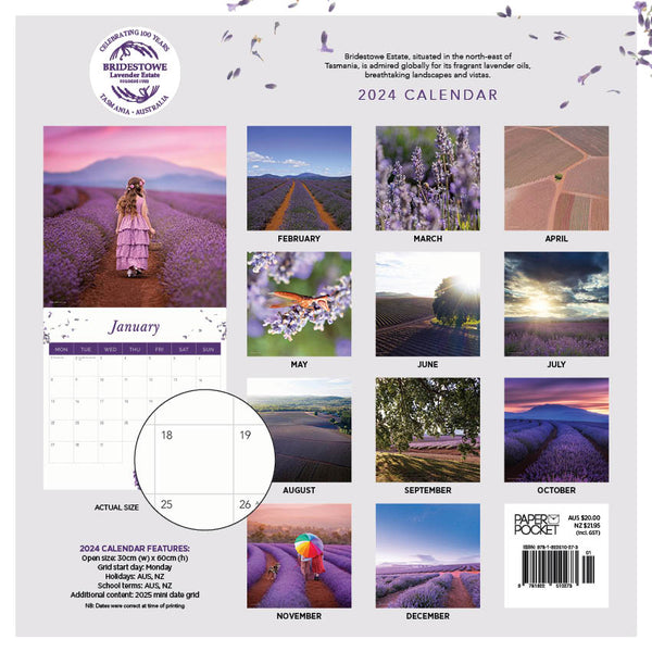 2024 Bridestowe Lavender Calendar – Back Cover