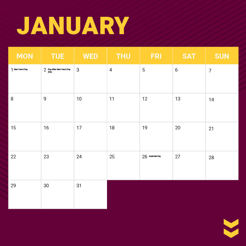 2024 NRL Brisbane Broncos Calendar Paper Pocket