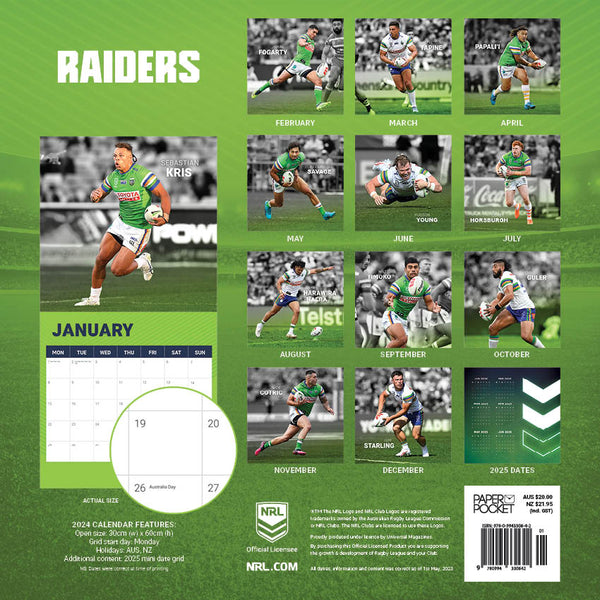 2024 Nrl Canberra Raiders Calendar – Back Cover