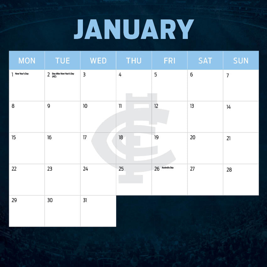 2024 AFL Carlton Blues Calendar Paper Pocket