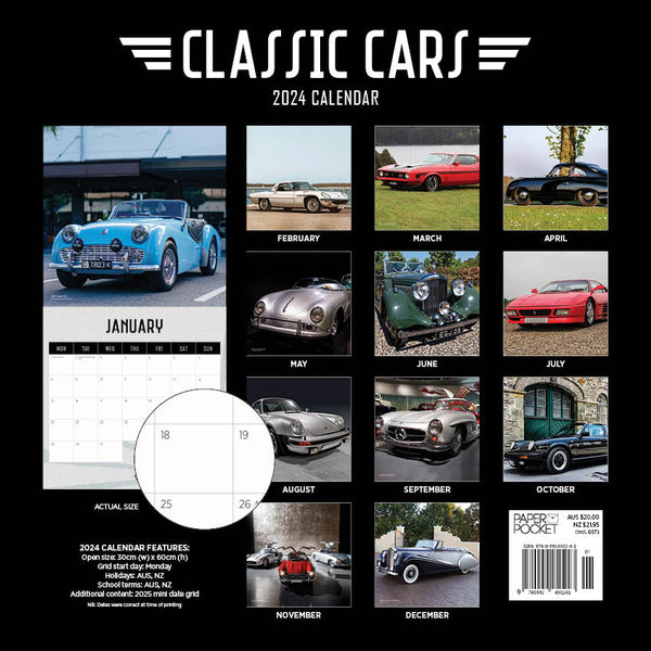 2024 Classic Cars Calendar – Back Cover