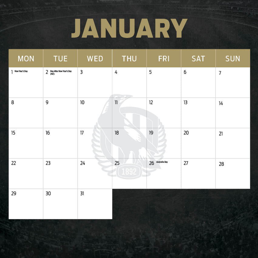 2024 AFL Collingwood Magpies Calendar Paper Pocket