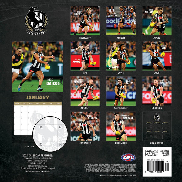 2024 Afl Collingwood Magpies Calendar – Back Cover