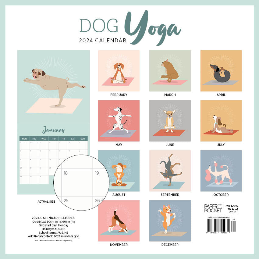 2024 Dog Yoga Calendar Paper Pocket