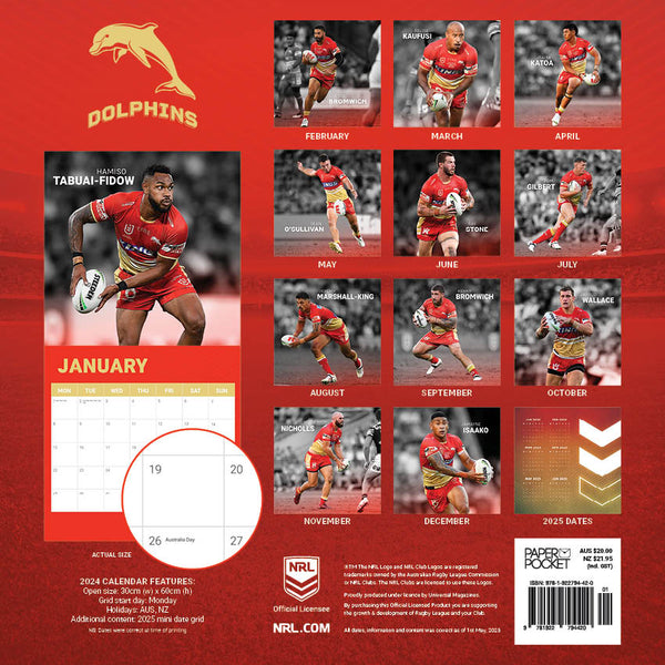 2024 Nrl Dolphins Calendar – Back Cover