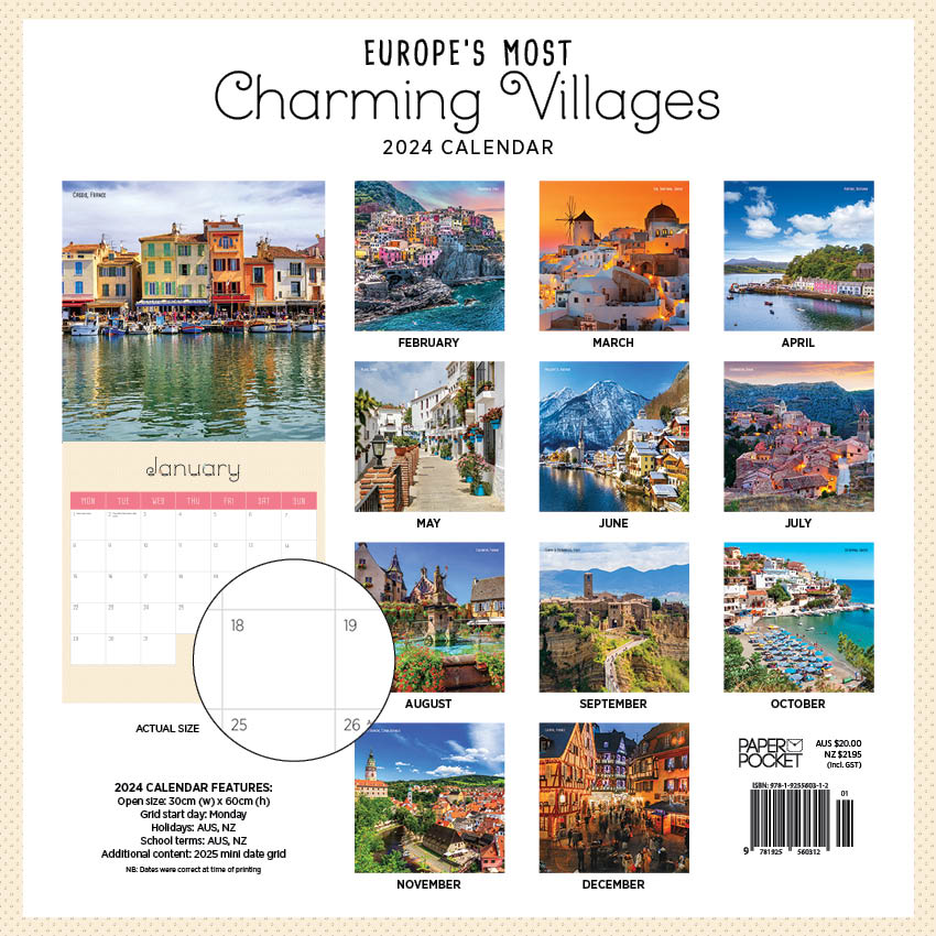 2024 Europe's Most Charming Villages Calendar Paper Pocket