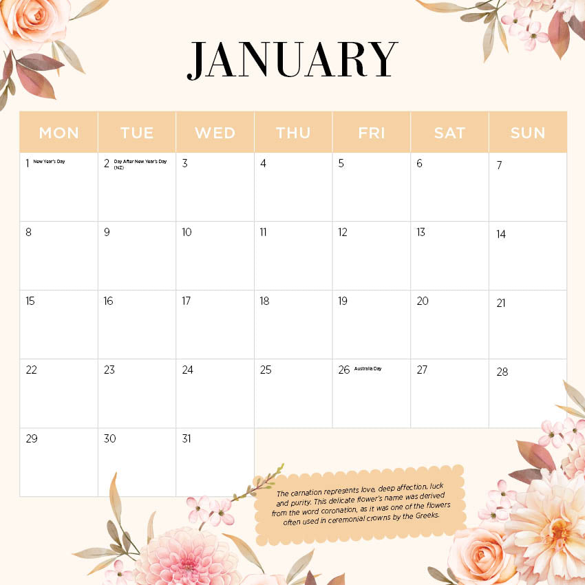 2024 Flower of the Month Calendar Paper Pocket