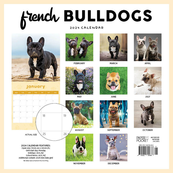 2024 French Bulldogs Calendar – Back Cover