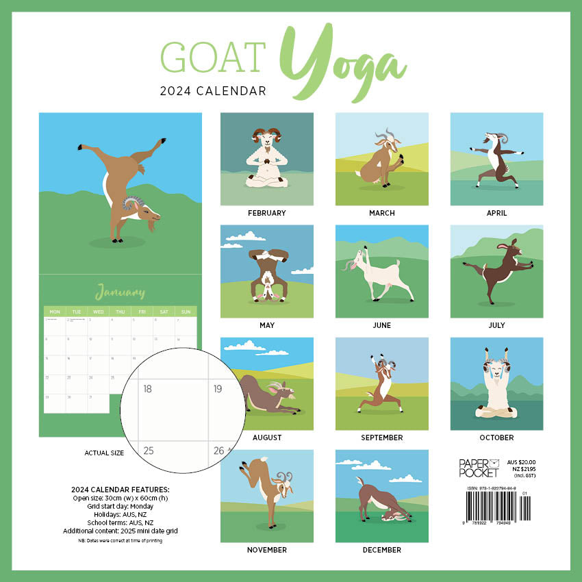 2024 Goat Yoga Calendar Paper Pocket