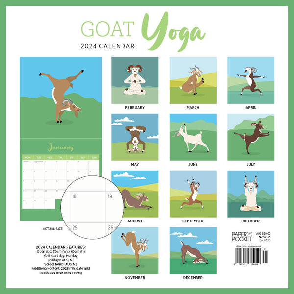 2024 Goat Yoga Calendar Paper Pocket