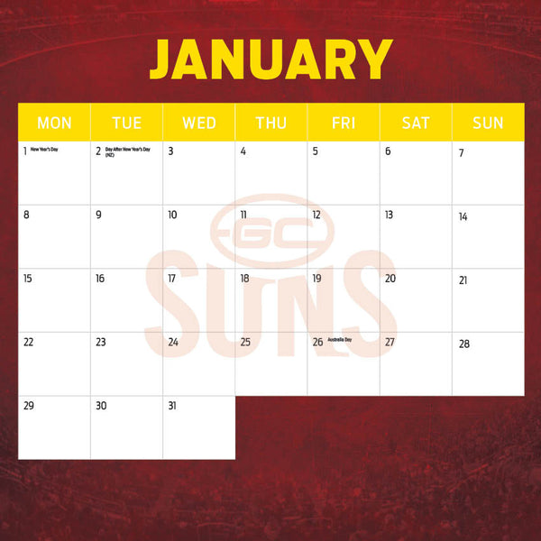 2024 Afl Gold Coast Suns Calendar – Month Overview