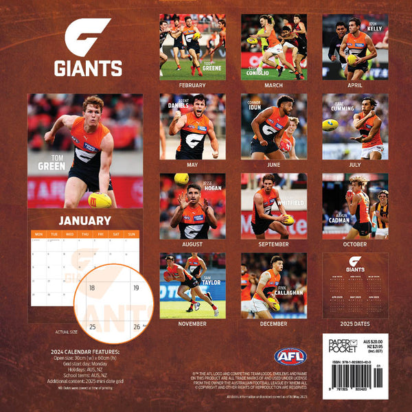 2024 Afl Greater Western Sydney Giants Calendar – Back Cover