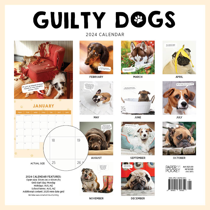 2024 Guilty Dogs Calendar Paper Pocket