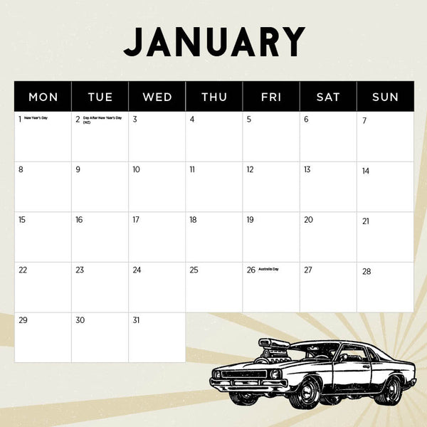 2024 Hot Monaros Calendar – Month Overview