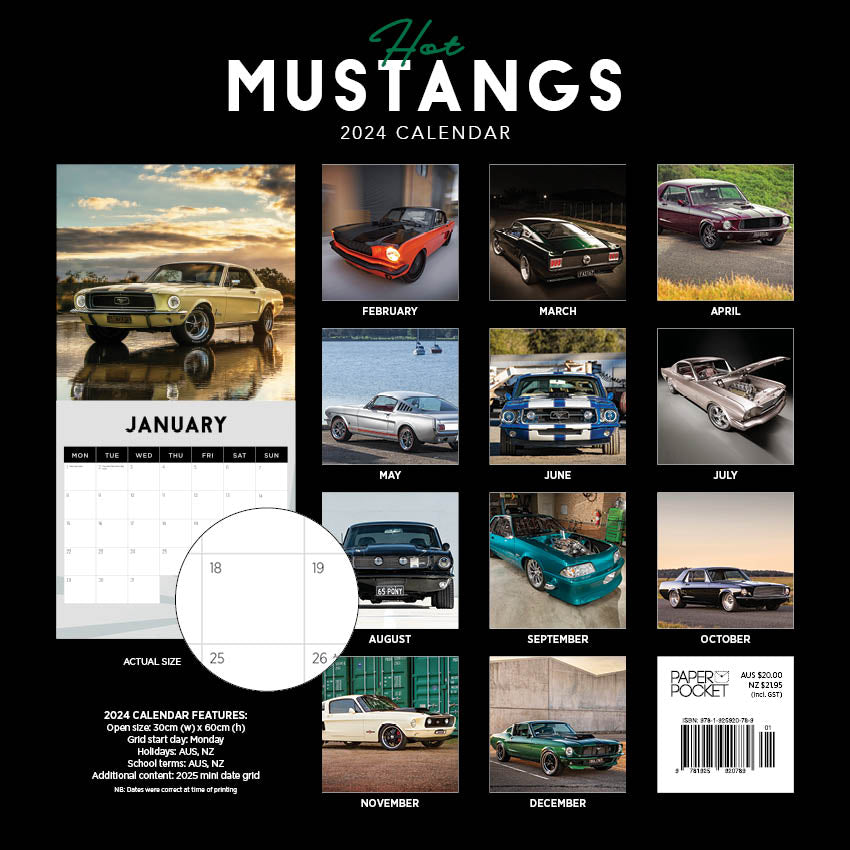 2024 Hot Mustangs Calendar Paper Pocket