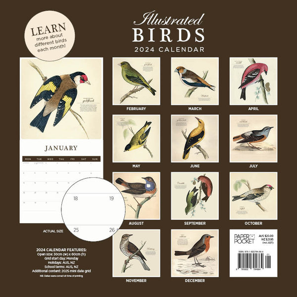 2024 Illustrated Birds Calendar – Back Cover