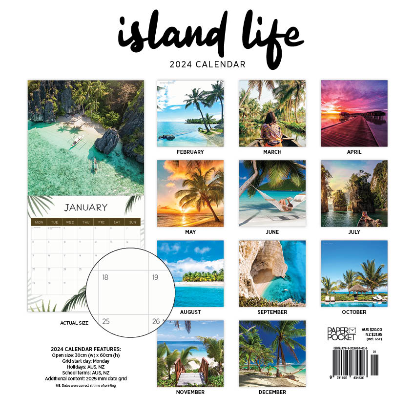 2025 Island Life Calendar Paper Pocket