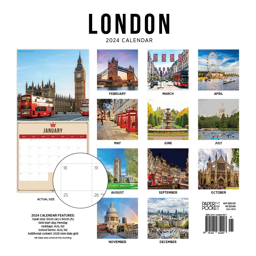 2024 London Calendar Paper Pocket