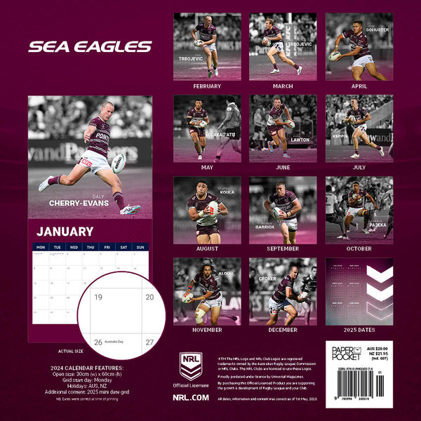 2024 Nrl Manly Sea Eagles Calendar – Back Cover