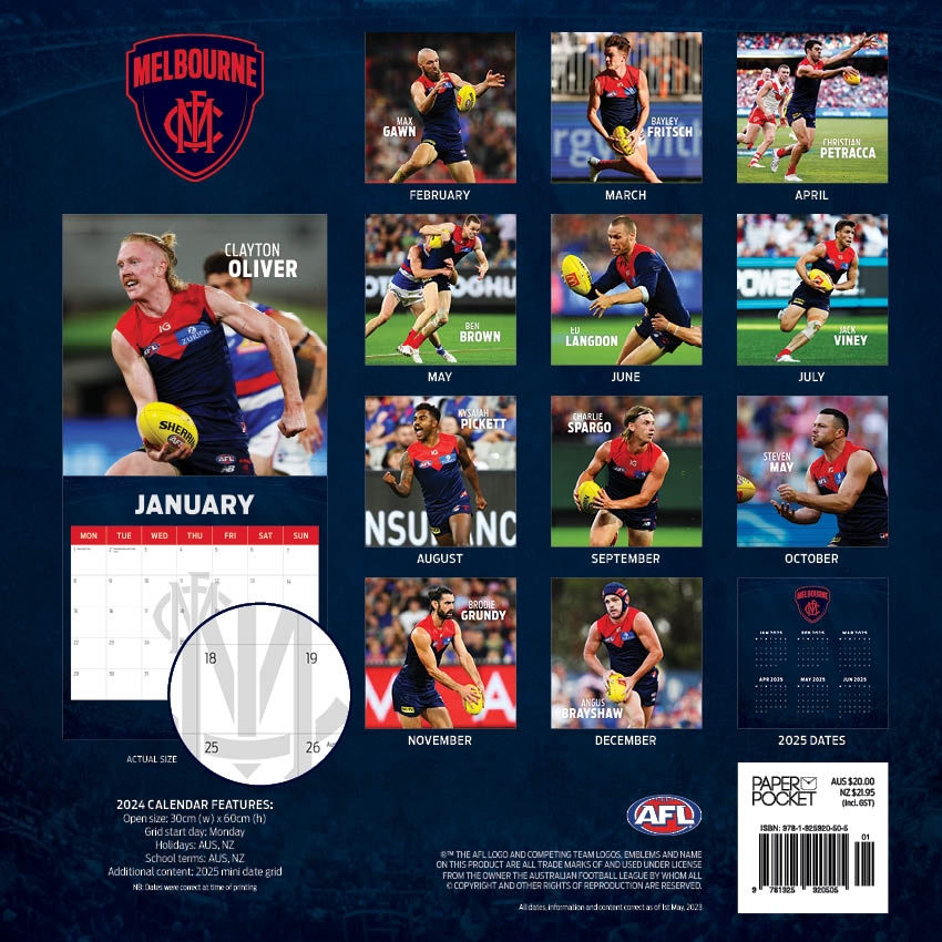 2025 AFL Melbourne Demons Calendar Paper Pocket