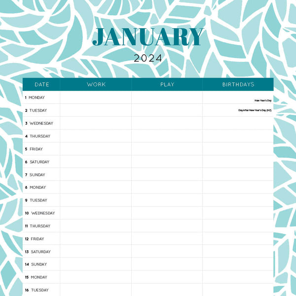 2024 My Organised Chaos Calendar – Internal Image
