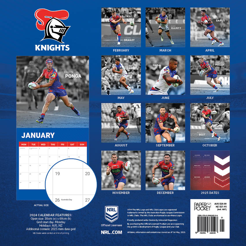 2024 NRL Newcastle Knights Calendar Paper Pocket