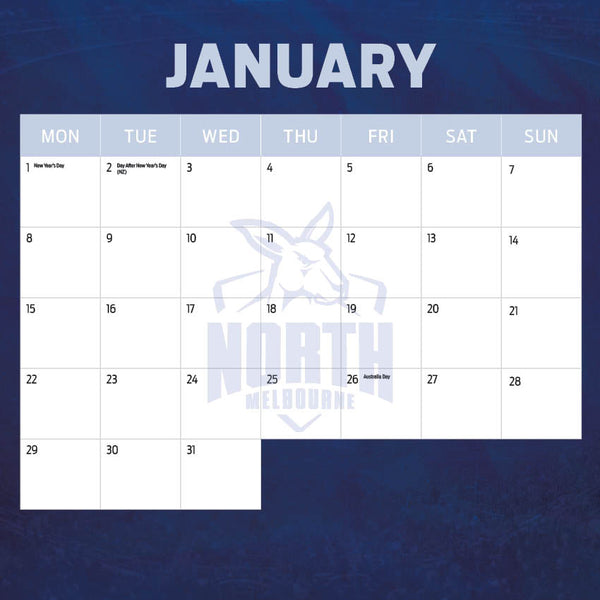 2024 Afl North Melbourne Kangaroos Calendar – Month Overview