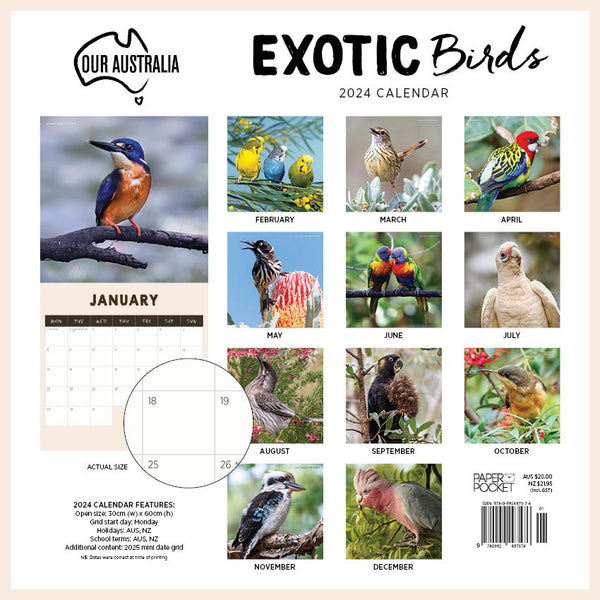 2024 Our Australia Exotic Birds Calendar – Back Cover