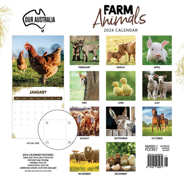 2024 Our Australia Farm Animals Calendar – Back Cover