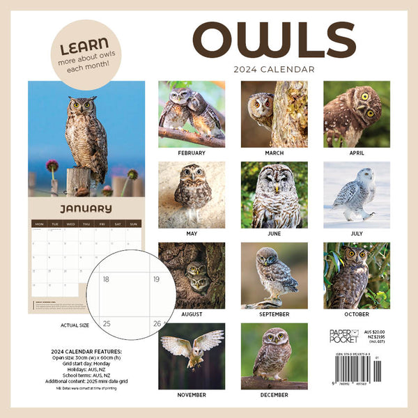 2024 Owls Calendar – Back Cover